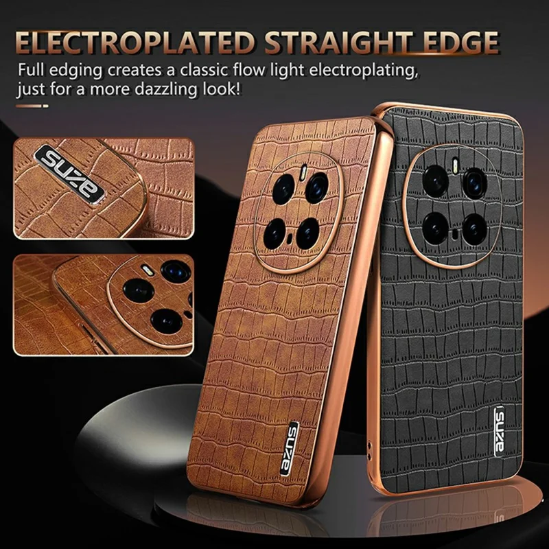 AZNS For Honor Magic7 Pro 5G Case Electroplating Crocodile Texture PU + TPU Phone Cover - Brown