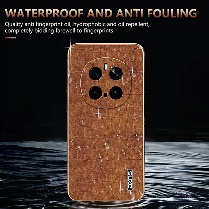 AZNS For Honor Magic7 Pro 5G Case Electroplating Crocodile Texture PU + TPU Phone Cover - Brown