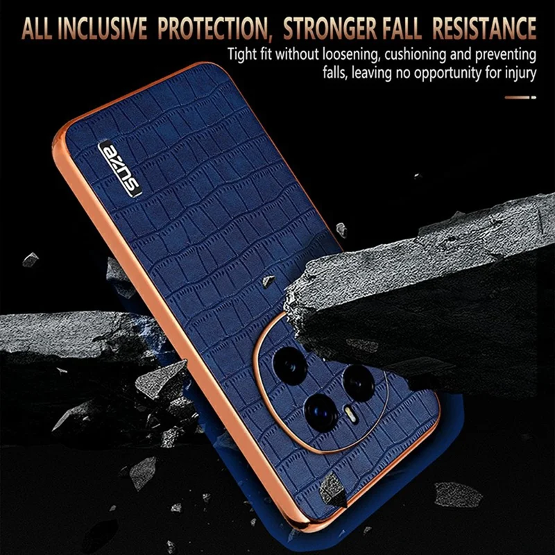 AZNS For Honor Magic7 Pro 5G Case Electroplating Crocodile Texture PU + TPU Phone Cover - Brown