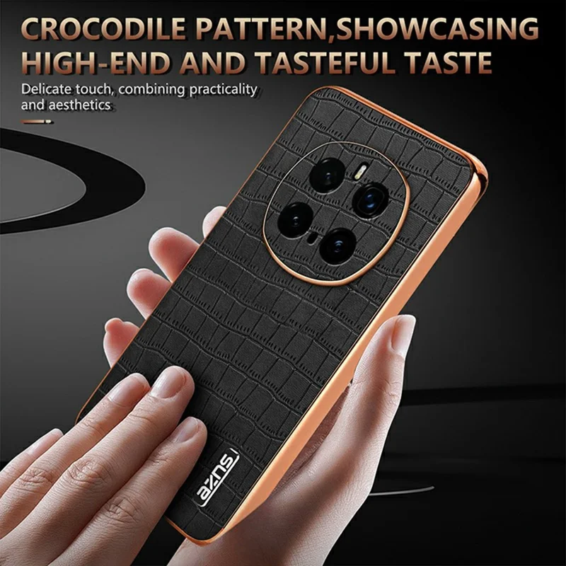 AZNS For Honor Magic7 Pro 5G Case Electroplating Crocodile Texture PU + TPU Phone Cover - Brown