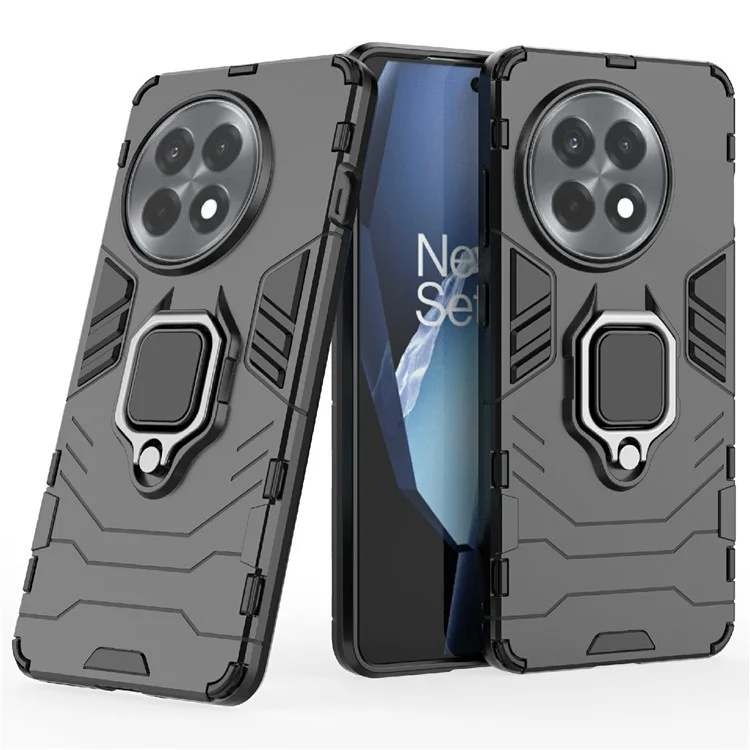 Custodia per OnePlus 13R 5G / Ace 5 5G / 5 Pro 5G in PC + TPU con protezione e supporto ad anello - Nero
