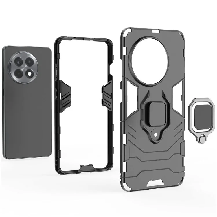 Custodia per OnePlus 13R 5G / Ace 5 5G / 5 Pro 5G in PC + TPU con protezione e supporto ad anello - Nero