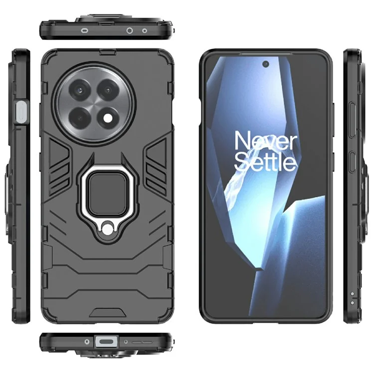 Custodia per OnePlus 13R 5G / Ace 5 5G / 5 Pro 5G in PC + TPU con protezione e supporto ad anello - Nero