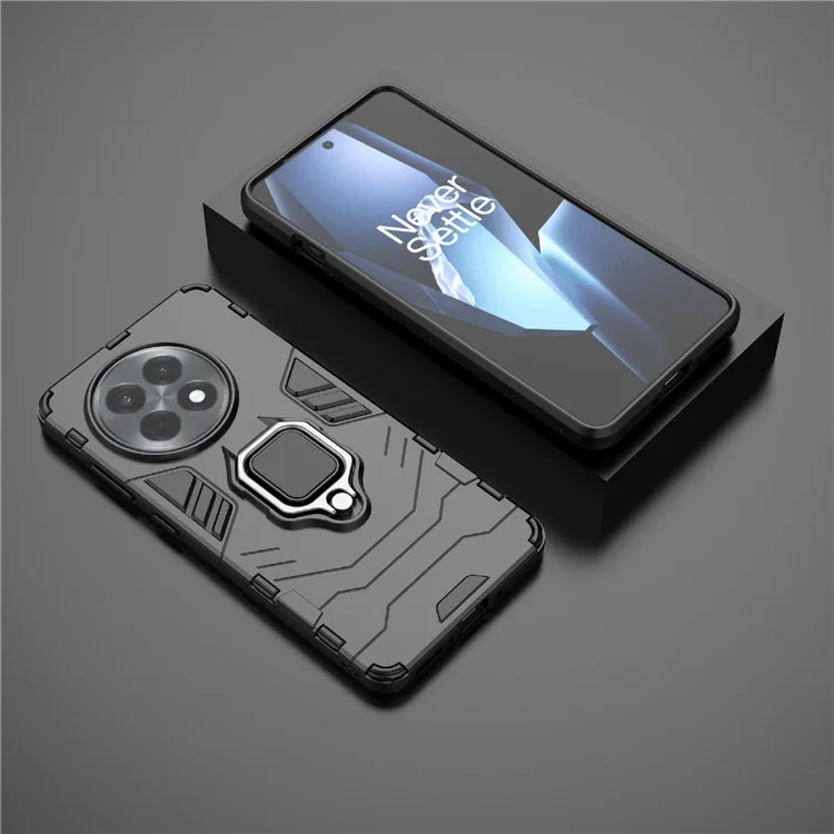 Custodia per OnePlus 13R 5G / Ace 5 5G / 5 Pro 5G in PC + TPU con protezione e supporto ad anello - Nero
