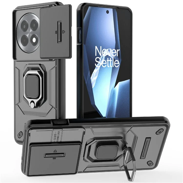 Coque pour OnePlus Ace 5 Pro 5G / Ace 5 5G / 13R 5G, en PC+TPU avec support intégré et protection pour l'objectif - Noir