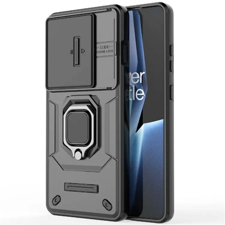 Coque pour OnePlus Ace 5 Pro 5G / Ace 5 5G / 13R 5G, en PC+TPU avec support intégré et protection pour l'objectif - Noir