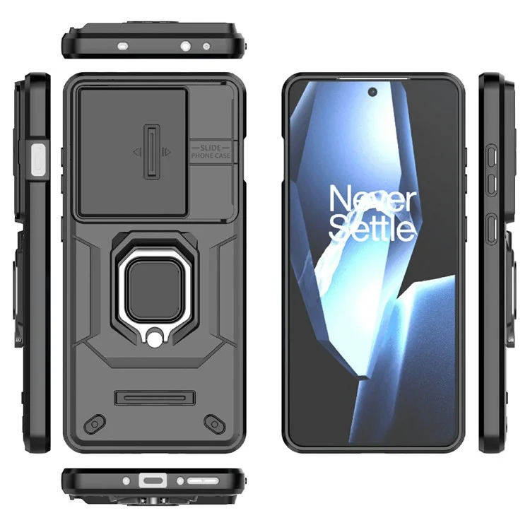 Coque pour OnePlus Ace 5 Pro 5G / Ace 5 5G / 13R 5G, en PC+TPU avec support intégré et protection pour l'objectif - Noir