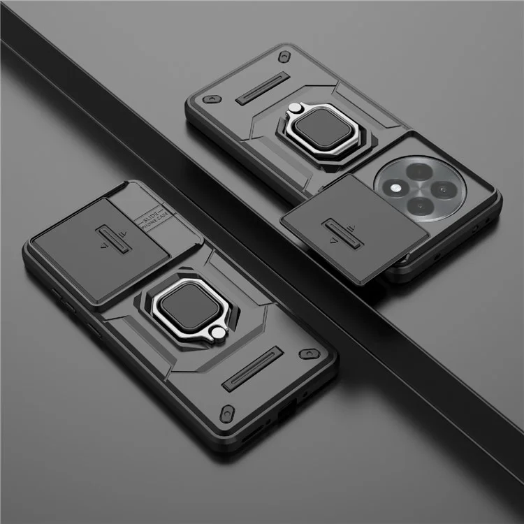 Coque pour OnePlus Ace 5 Pro 5G / Ace 5 5G / 13R 5G, en PC+TPU avec support intégré et protection pour l'objectif - Noir