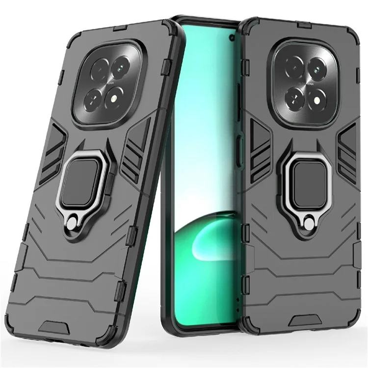 Custodia per Realme V60 5G in PC + TPU con protezione e supporto ad anello - Nero