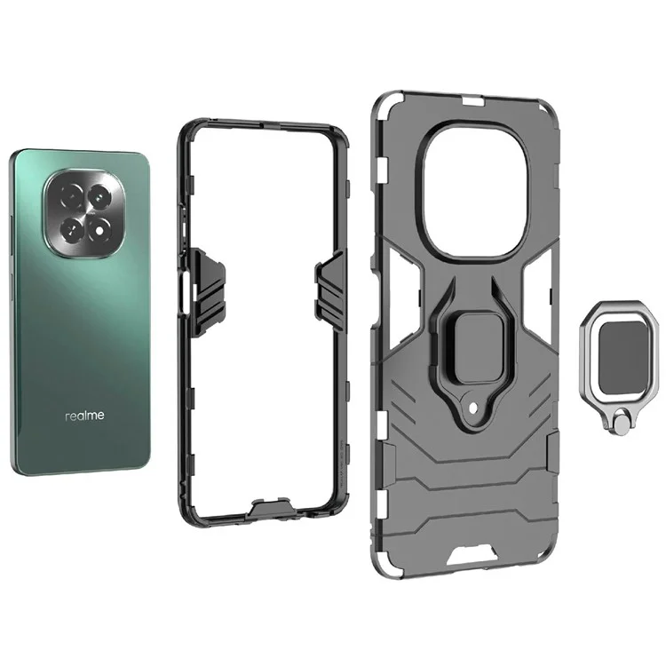 Custodia per Realme V60 5G in PC + TPU con protezione e supporto ad anello - Nero