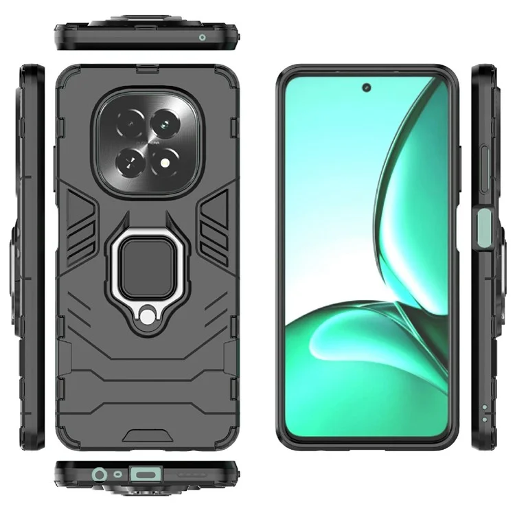 Custodia per Realme V60 5G in PC + TPU con protezione e supporto ad anello - Nero