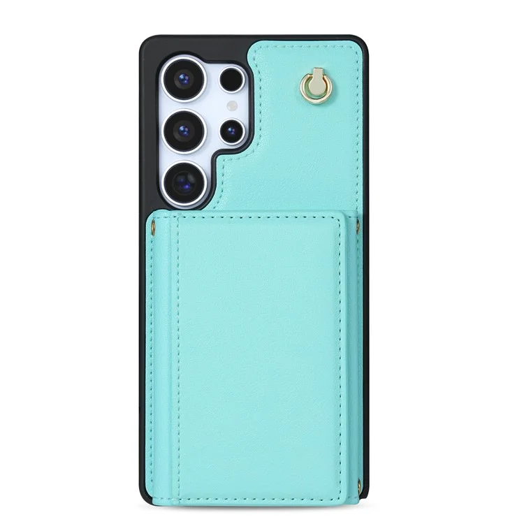Чехол для Samsung Galaxy S25 Ultra с тройным складыванием, держателем для карт, подставкой, ТПУ + кожаной задней крышкой и плечевым ремнем - зеленый