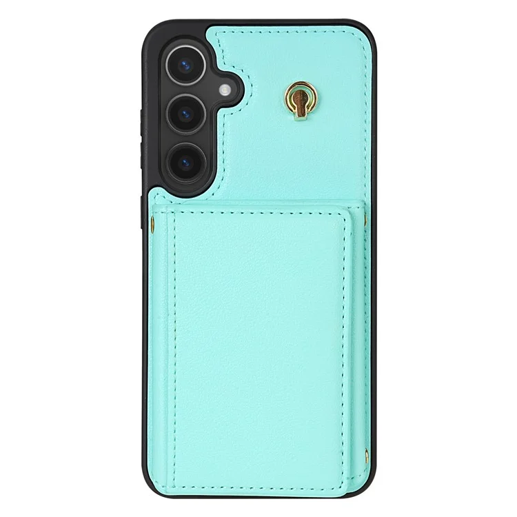 Custodia per Samsung Galaxy S25 con porta carte a tre ante, supporto pieghevole, cover posteriore in TPU + pelle, con cinturino da spalla - Verde