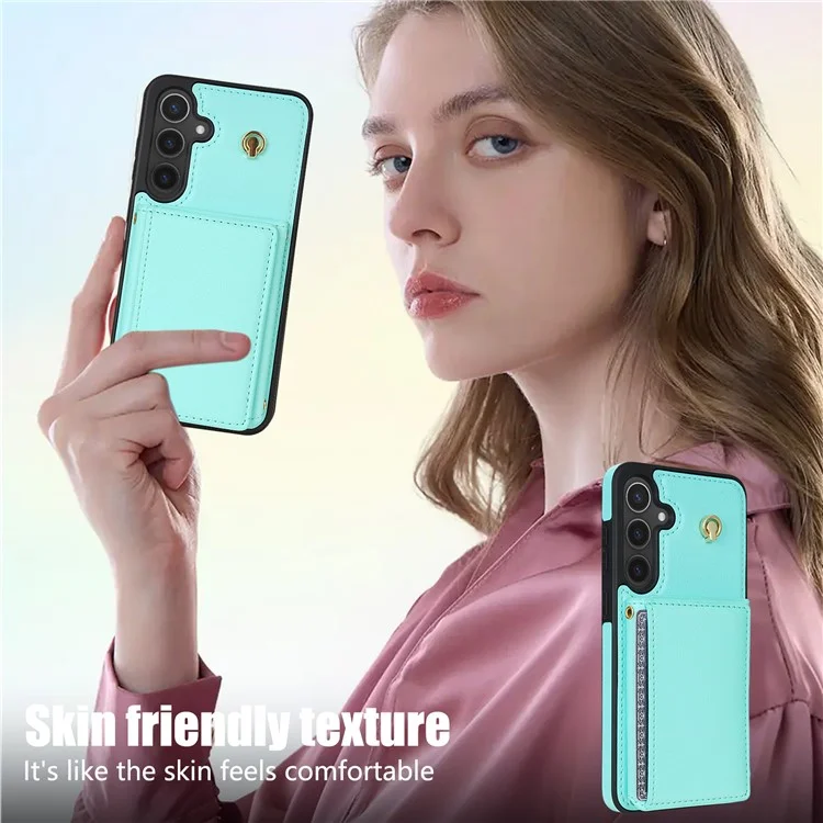 Custodia per Samsung Galaxy S25 con porta carte a tre ante, supporto pieghevole, cover posteriore in TPU + pelle, con cinturino da spalla - Verde