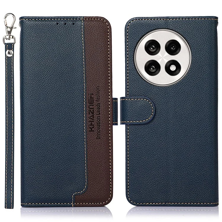 Étui de téléphone KHAZNEH pour OnePlus 13R 5G / Ace 5 5G / Ace 5 Pro 5G, avec blocage RFID, en cuir PU - Bleu