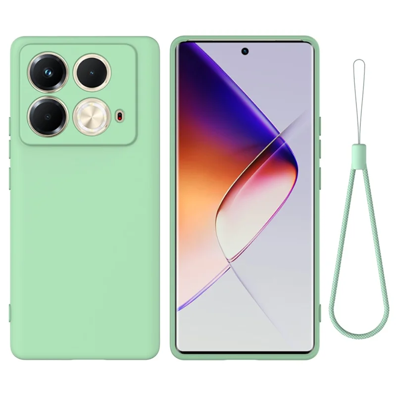 غطاء خلفي لهاتف Infinix Note 40S مصنوع من السيليكون السائل مع حزام يد - أخضر