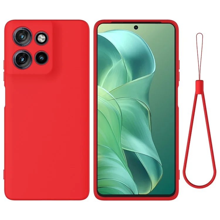 Funda para Motorola Moto G Power (2025) de silicona líquida con correa de mano - Rojo