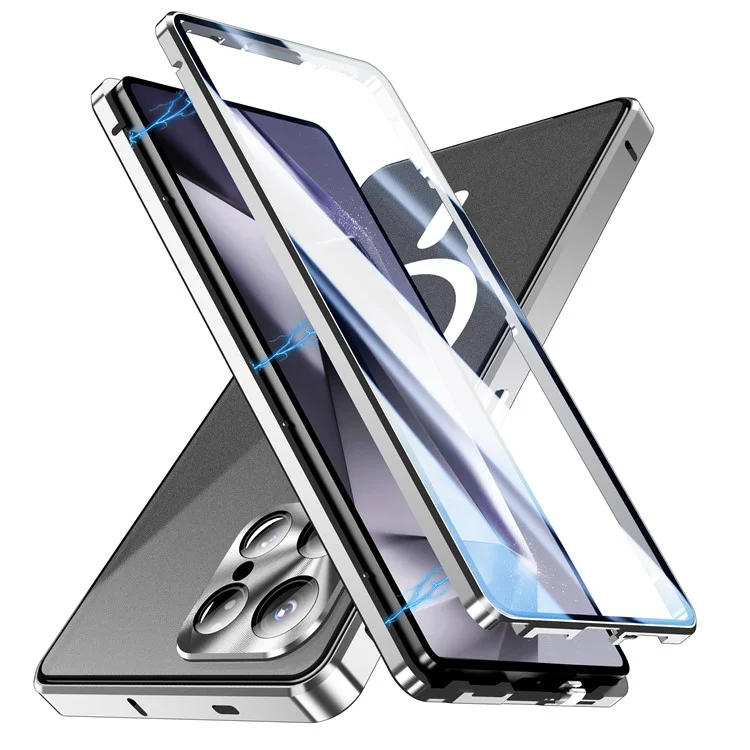 Custodia per Samsung Galaxy S25 Ultra in vetro temperato + PC opaco con cornice in metallo - Nero