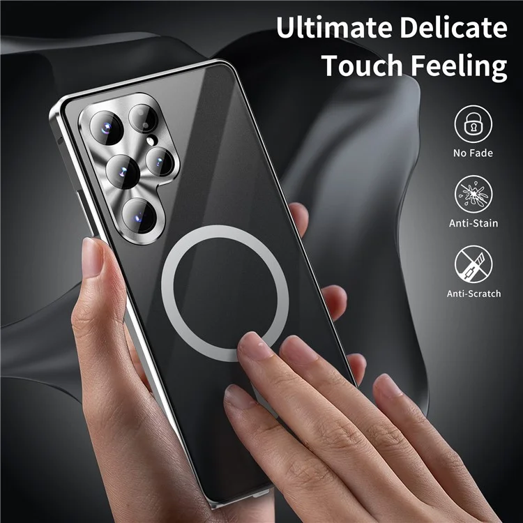 Custodia per Samsung Galaxy S25 Ultra in vetro temperato + PC opaco con cornice in metallo - Nero