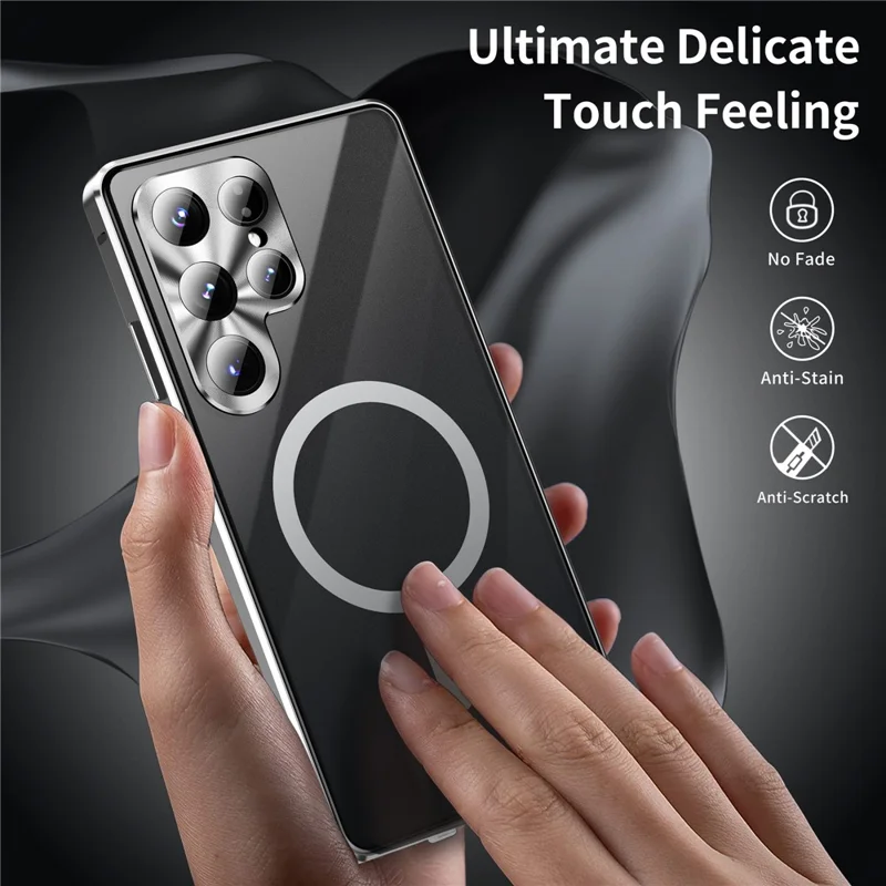Für Samsung Galaxy S25 Ultra Magnetische Hülle aus Hartglas + Mattiertem PC-Telefonbezug mit Metallrahmen - Grün