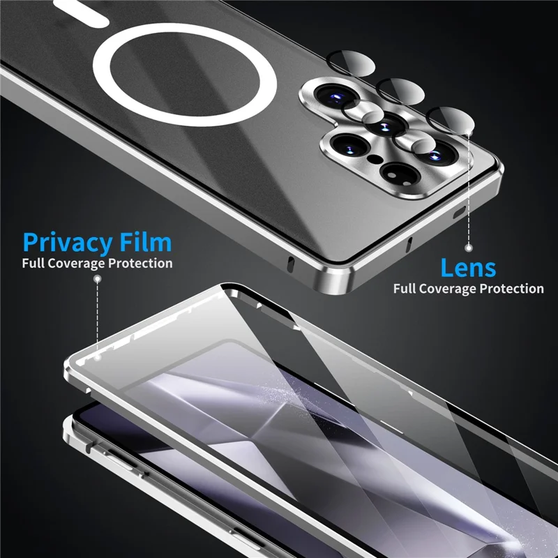 Für Samsung Galaxy S25 Ultra Magnetische Hülle aus Hartglas + Mattiertem PC-Telefonbezug mit Metallrahmen - Grün