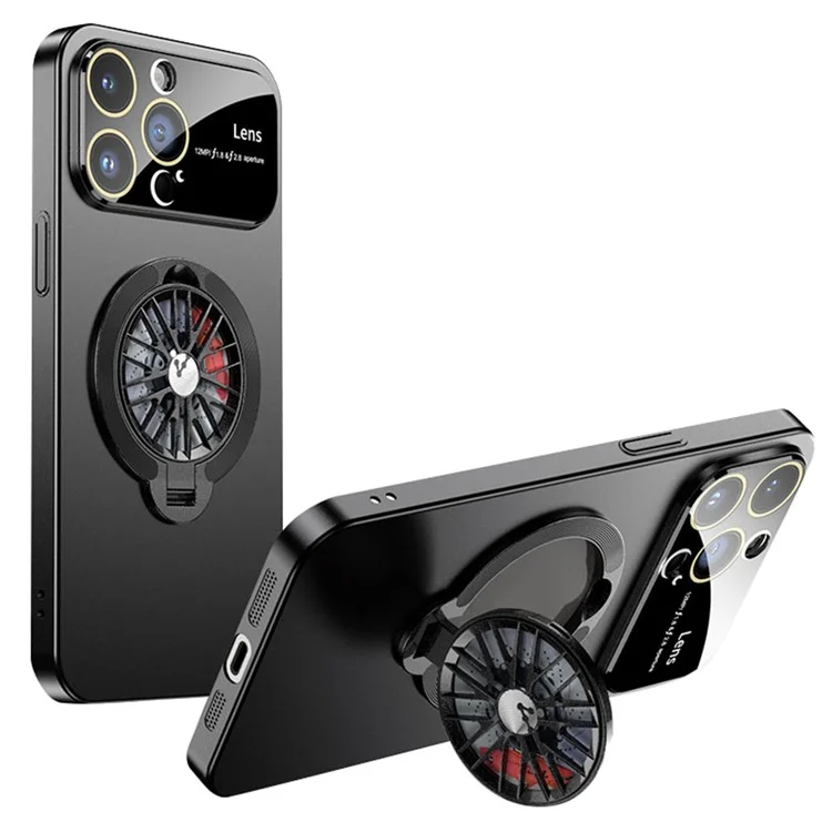 Capa compatível com iPhone 15 Pro com MagSafe, capa de telefone rígida de PC com suporte - Preta