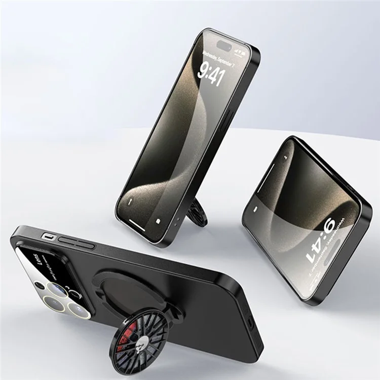 Capa compatível com iPhone 15 Pro com MagSafe, capa de telefone rígida de PC com suporte - Preta