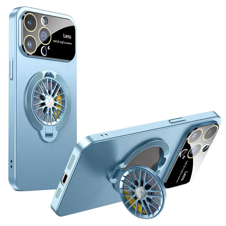 For iPhone 14 Pro Rotating Fidget Spinner Case Large Window Protective Cover with Stand Function - Blue
