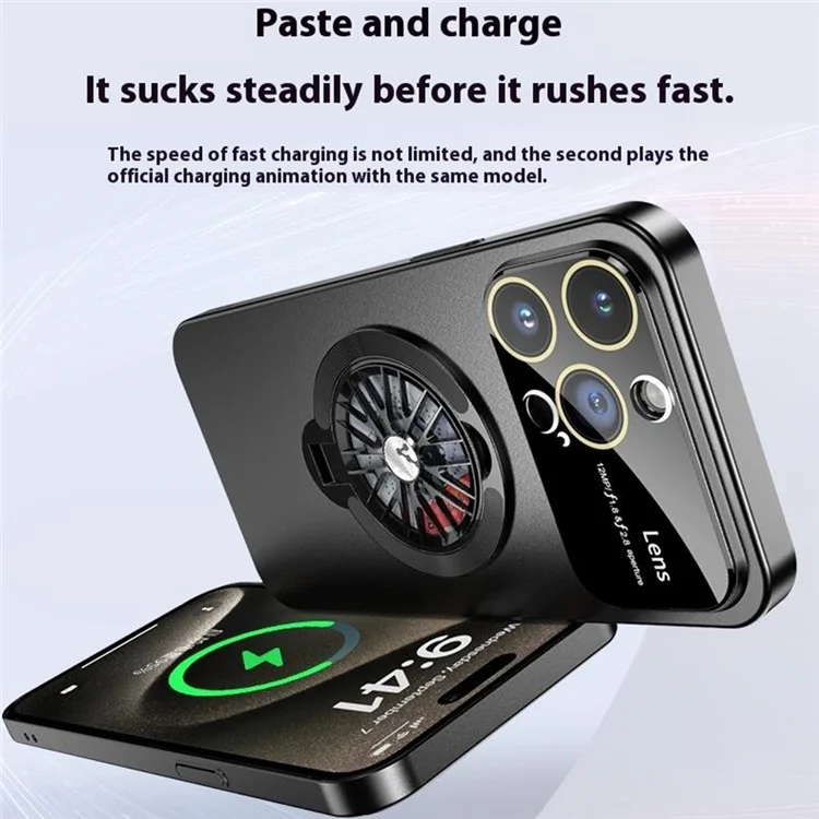 For iPhone 14 Pro Rotating Fidget Spinner Case Large Window Protective Cover with Stand Function - Blue