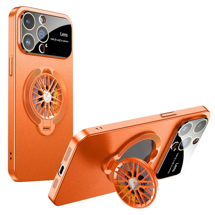 For iPhone 14 Pro Rotating Fidget Spinner Case Large Window Protective Cover with Stand Function - Orange
