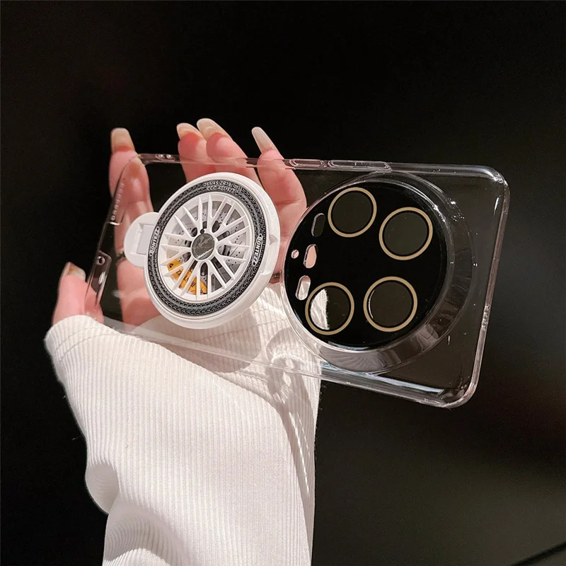 For Xiaomi 14 Ultra PC Phone Case Rotating Spinner Ring Kickstand Rubberized Back Cover - Transparent