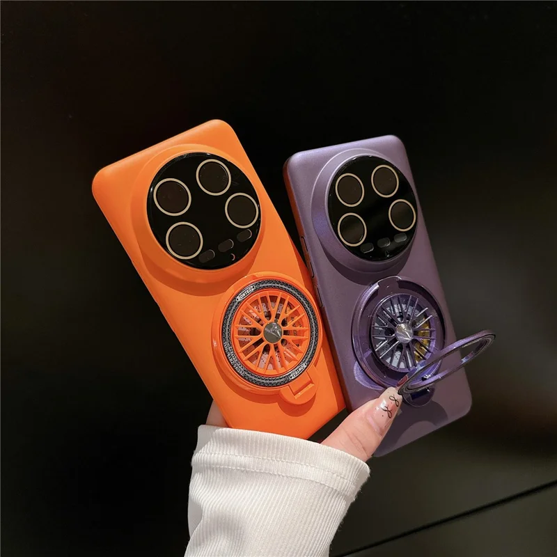 For Xiaomi 14 Ultra PC Phone Case Rotating Spinner Ring Kickstand Rubberized Back Cover - Transparent