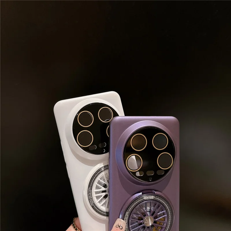 For Xiaomi 14 Ultra PC Phone Case Rotating Spinner Ring Kickstand Rubberized Back Cover - Transparent