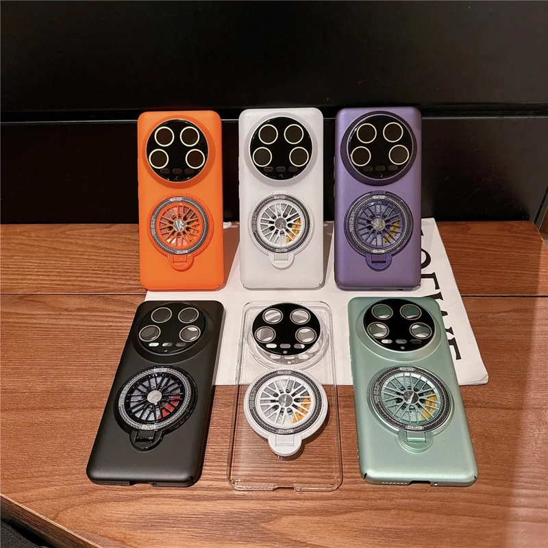 For Xiaomi 14 Ultra PC Phone Case Rotating Spinner Ring Kickstand Rubberized Back Cover - Transparent