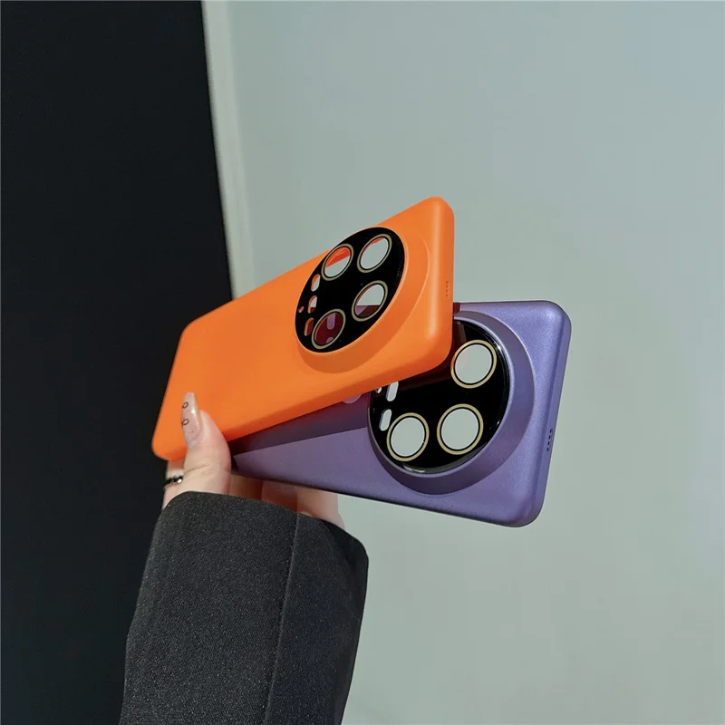 For Xiaomi 14 Ultra Matte Phone Case Rubberized PC Mobile Cover with Lens Protector - Orange