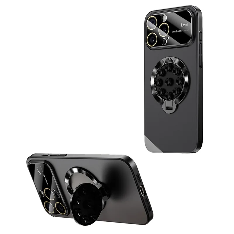For iPhone 15 Pro Case Compatible with MagSafe Suction Cup Kickstand PC Phone Cover - Black