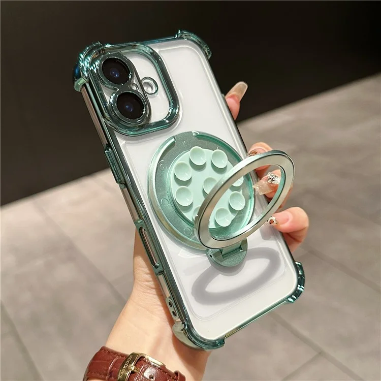 Capa magnética para iPhone 16 Plus com ventosa, suporte e proteção de canto com airbag - Ciano