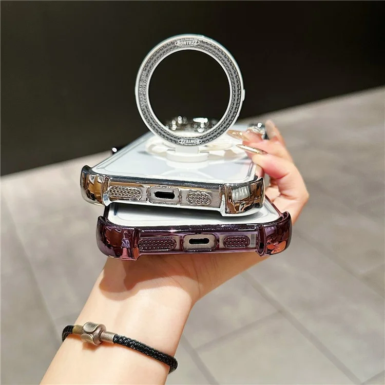 Für iPhone 16 Pro Max magnetische Hülle mit rotierendem Fidget Spinner-Ständer aus PC + TPU Airbag Handy-Cover - Lila