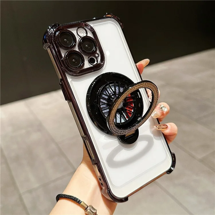 Custodia magnetica per iPhone 16 Pro con supporto girevole Fidget Spinner, in PC + TPU con airbag, colore nero.