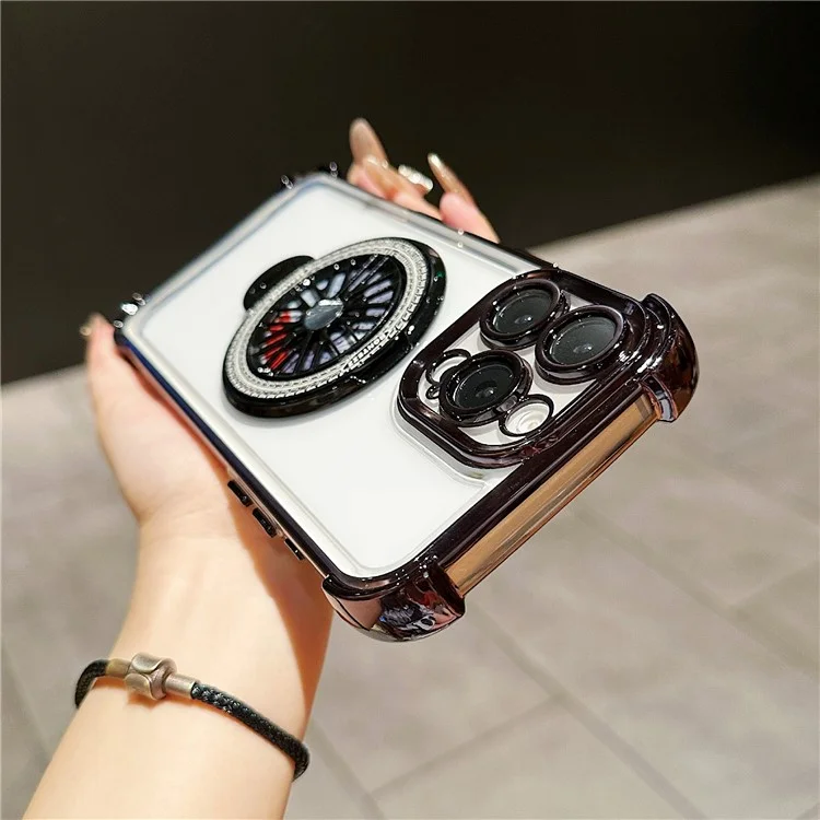 Custodia magnetica per iPhone 16 Pro con supporto girevole Fidget Spinner, in PC + TPU con airbag, colore nero.