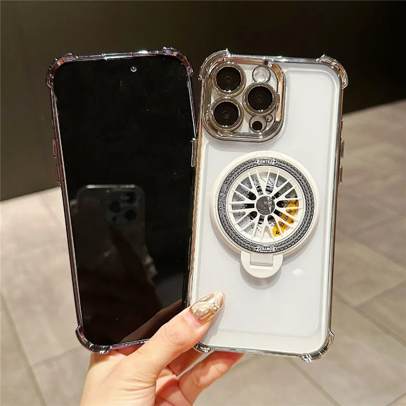 For iPhone 16 Pro Magnetic Case Rotating Spinner Kickstand PC + TPU Airbag Mobile Cover - Blue