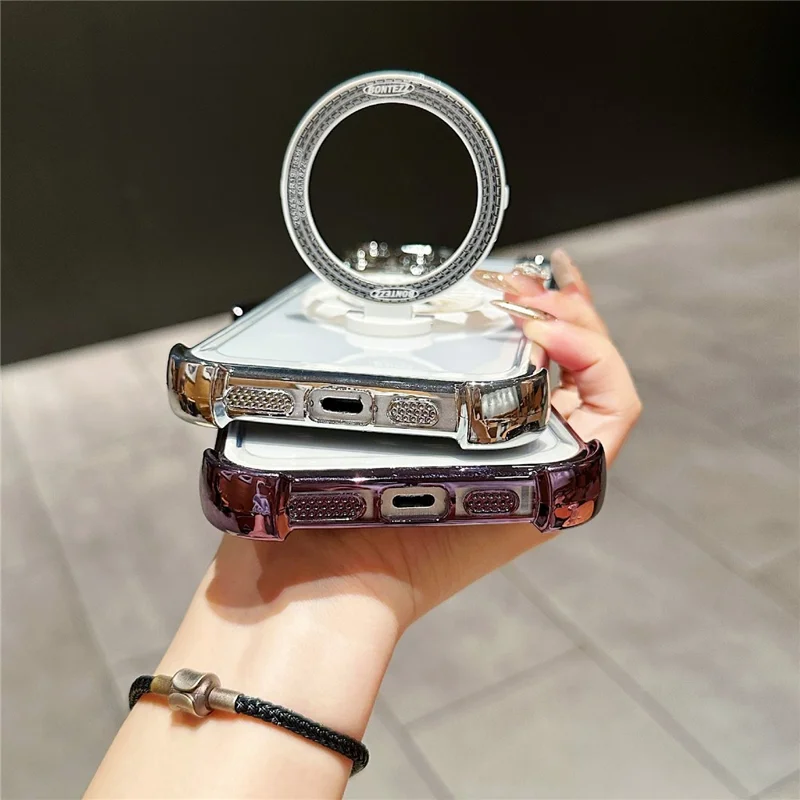 For iPhone 16 Pro Magnetic Case Rotating Spinner Kickstand PC + TPU Airbag Mobile Cover - Blue
