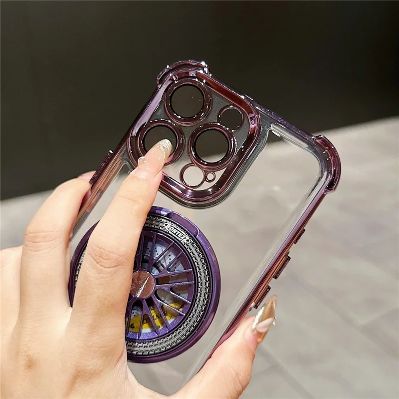 For iPhone 16 Pro Magnetic Case Rotating Spinner Kickstand PC + TPU Airbag Mobile Cover - Blue