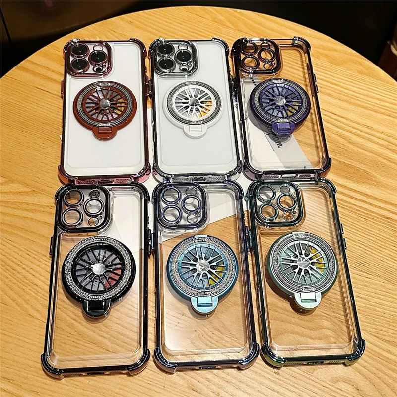 For iPhone 16 Pro Magnetic Case Rotating Spinner Kickstand PC + TPU Airbag Mobile Cover - Blue