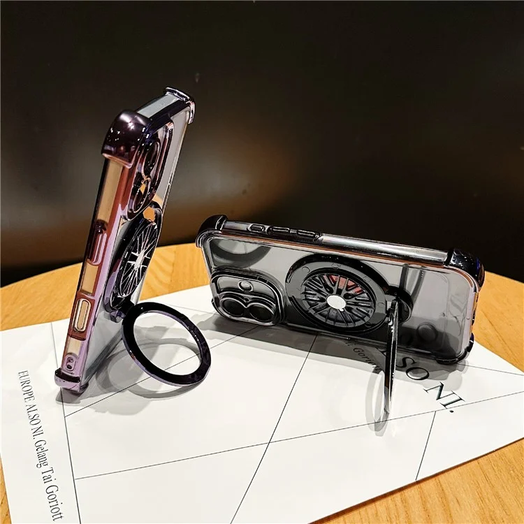 For iPhone 16 Magnetic Case Rotating Fidget Spinner Kickstand PC + TPU Airbag Mobile Cover - Dark Purple