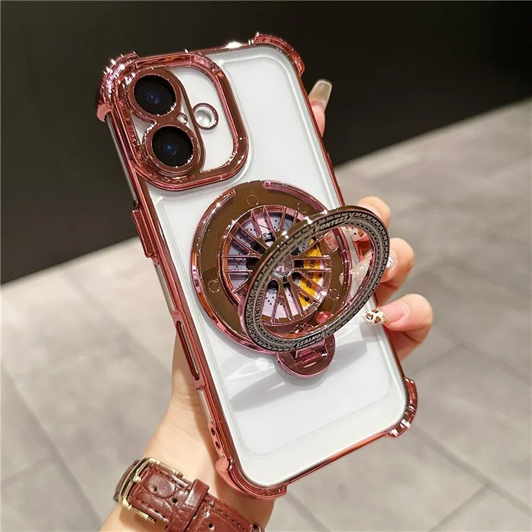 Custodia magnetica per iPhone 16 con supporto rotante Fidget Spinner, PC + TPU, cover per cellulare con airbag - Rosso vino