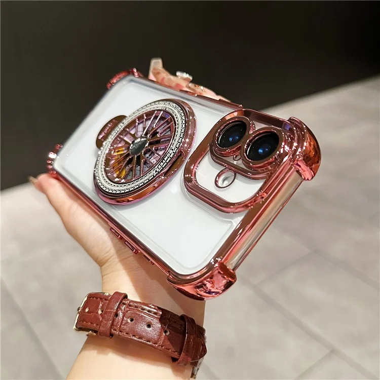 Custodia magnetica per iPhone 16 con supporto rotante Fidget Spinner, PC + TPU, cover per cellulare con airbag - Rosso vino