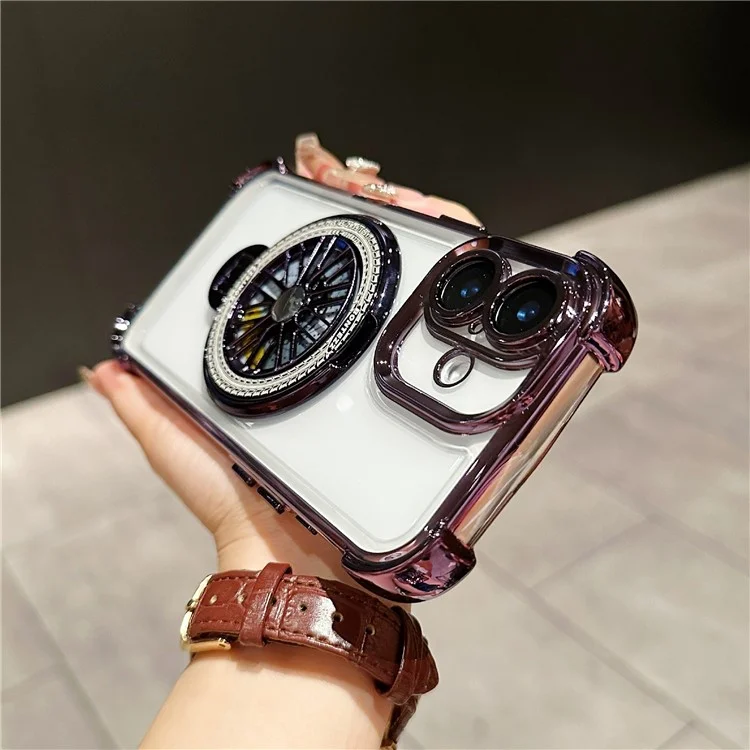 For iPhone 16 Plus Magnetic Case Rotating Fidget Spinner Kickstand PC + TPU Airbag Mobile Cover - Dark Purple