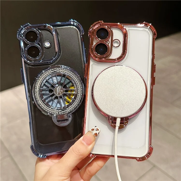 For iPhone 16 Plus Magnetic Case Rotating Fidget Spinner Kickstand PC + TPU Airbag Mobile Cover - Dark Purple