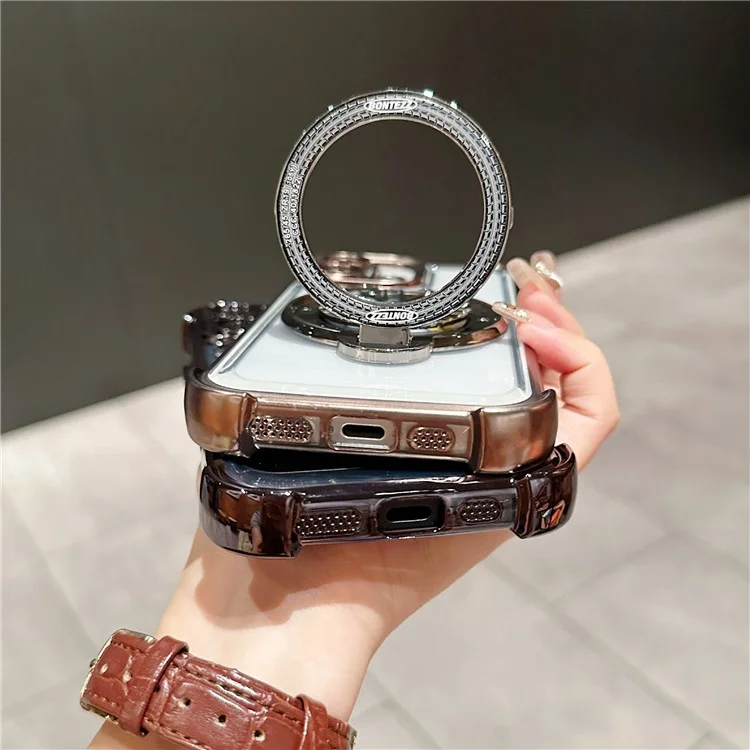 For iPhone 16 Plus Magnetic Case Rotating Fidget Spinner Kickstand PC + TPU Airbag Mobile Cover - Dark Purple